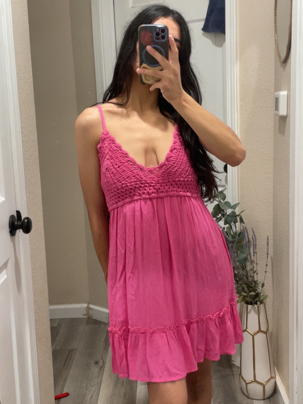 Hot Pink Smocked Strapless Dress